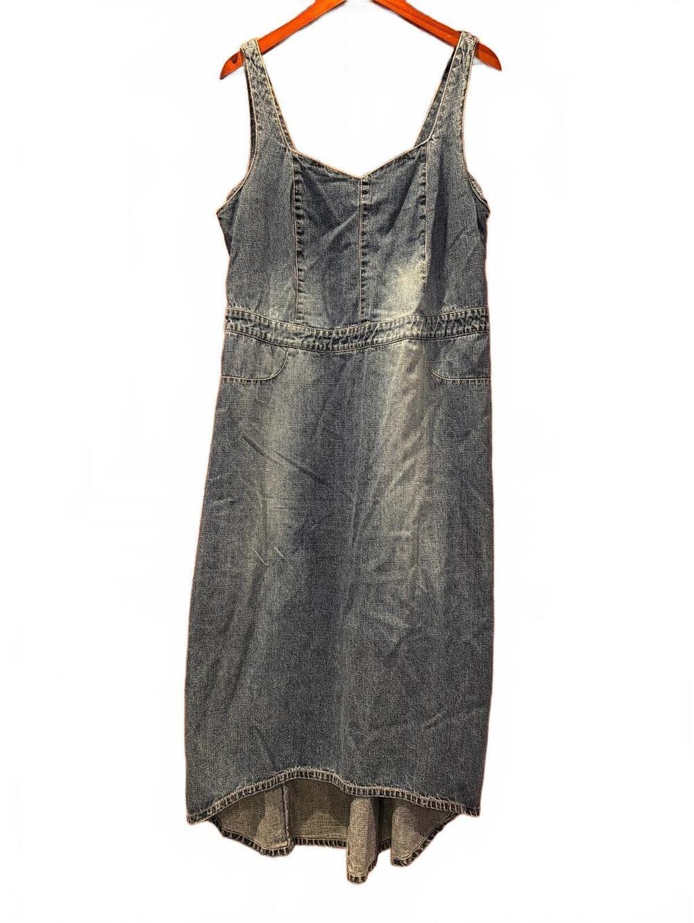 Venezia Denim Jean Midi Dress Size 16 Vintage 90s High Low Sweetheart 100Cotton